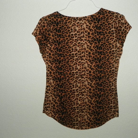 Brown Leopard Animal Print Teal Cross Top Sm - Picture 2 of 3